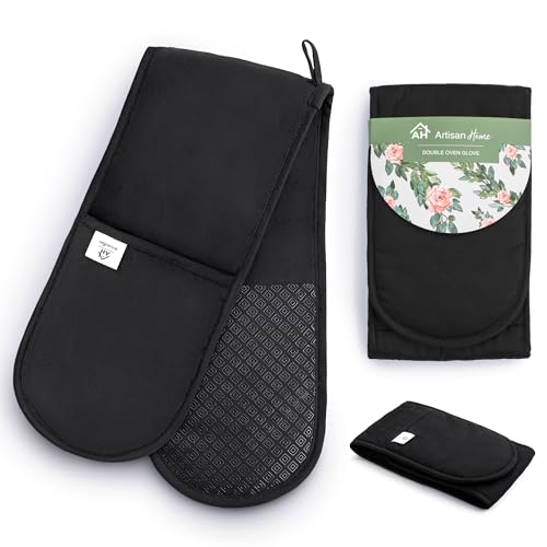 Black Double Oven Gloves | Maximum Heat Resistant...