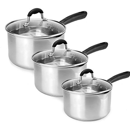 Set of 3 Stainless Steel Saucepans | Crockery...